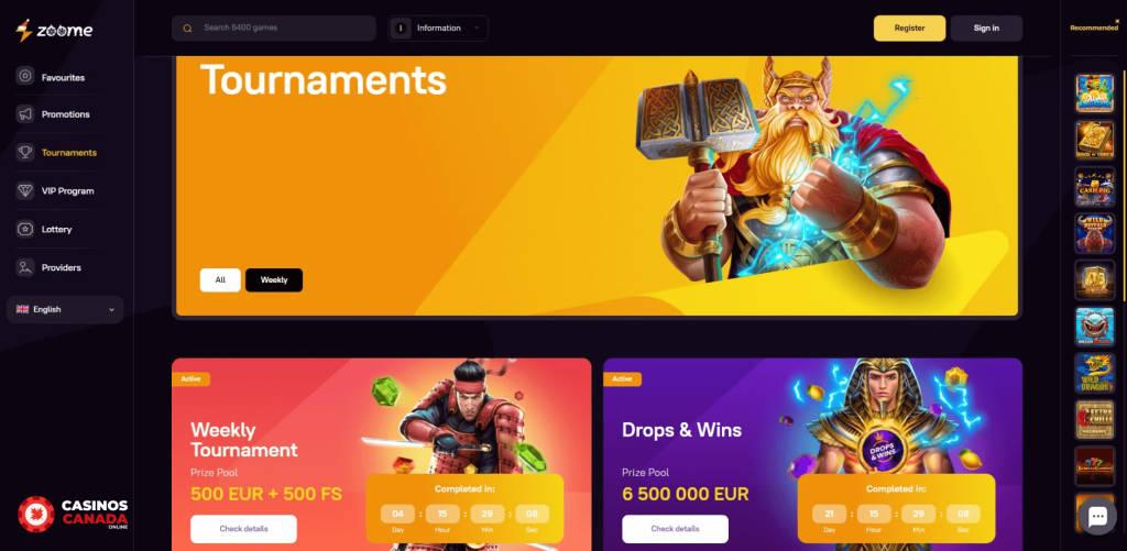 Weekly Tournaments at Zoome Casino Canada