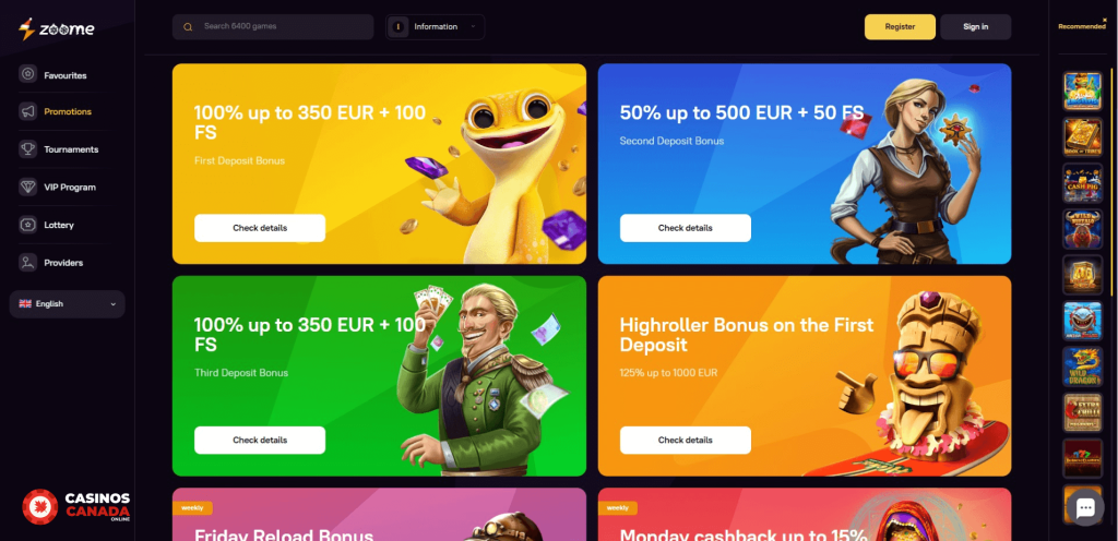 Zoome Casino Promotions Canada